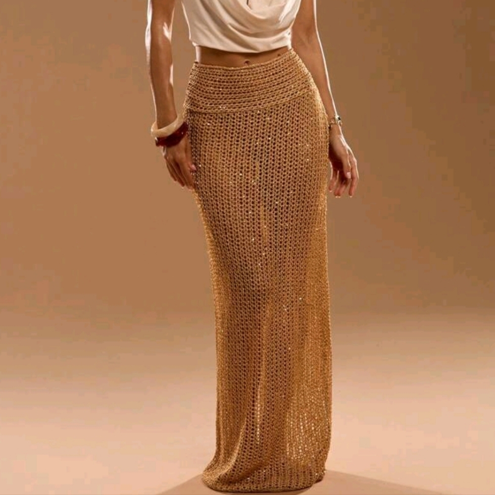 Classic Solid Color Fitted Knit Sweater & Mini Skirt, Casual & Fashionable,Maxi - Picture 3 of 5